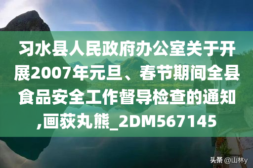 习水县人民政府办公室关于开展2007年元旦、春节期间全县食品安全工作督导检查的通知,画荻丸熊_2DM567145